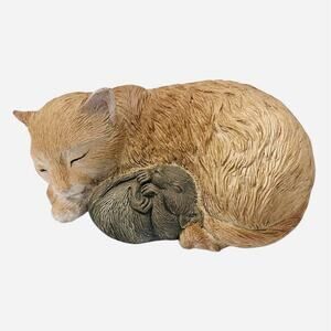 Vintage Resin Cat Snuggling with Mouse 5”x3” Adorable Figurine Collectible